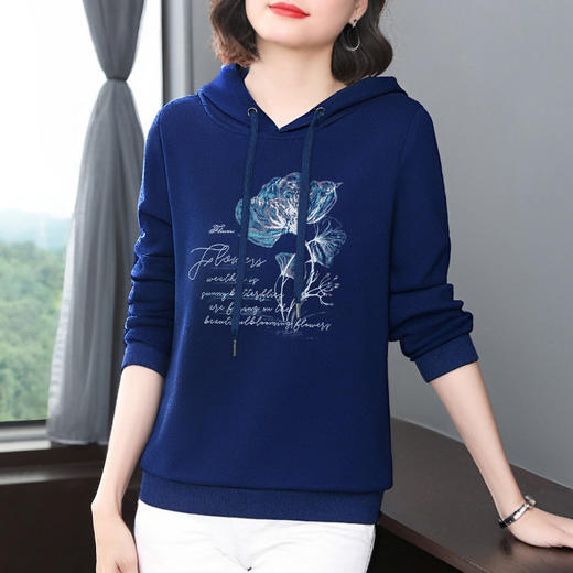 连帽卫衣女春秋大码女装休闲长袖外套2026新款遮肚子显瘦印花上衣 商品图4