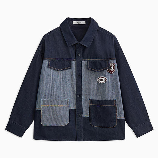 【MQD】马骑顿童装男童牛仔衬衫春学院感儿童拼接衬衣外套 商品图4