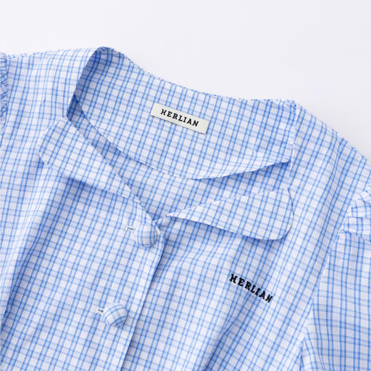 HERLIAN 2026年春夏新品半圆翻边蓝格小上衣女士短袖衬衫 商品图3