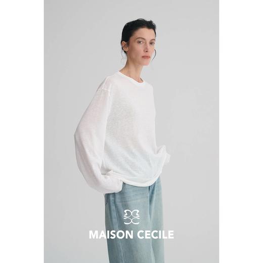 MAISON CECILE 三色|雪花棉天丝肌理宽松简约随性休闲百搭长袖T恤 商品图2