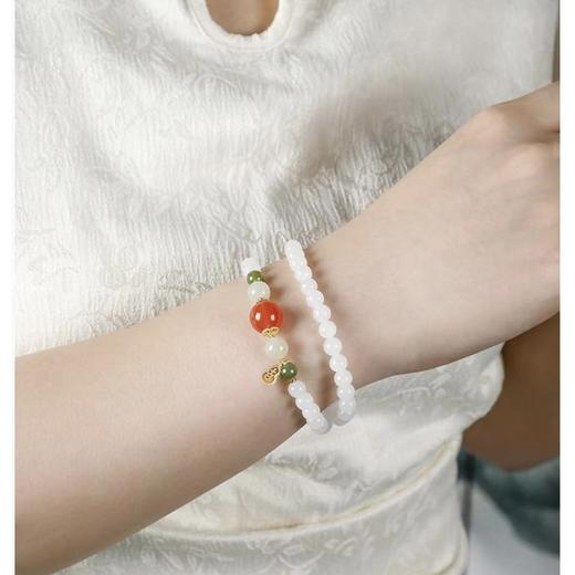 清瑶缀赤 天然和田白玉南红双圈手串 商品图4