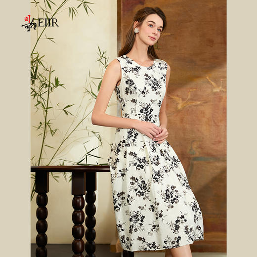 司歌水墨花无袖背心收腰连衣裙A911278X 商品图0