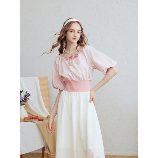 两三事梵高文艺风铃雏菊2026春新款复古印花拼接收腰泡泡袖连衣裙 商品图1