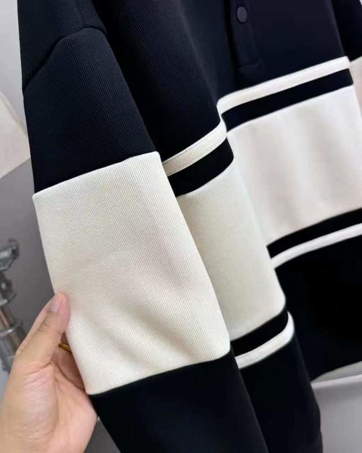F030462春季新品男女长袖加厚相拼间色透气吸汗翻领polo衫上衣 商品图5