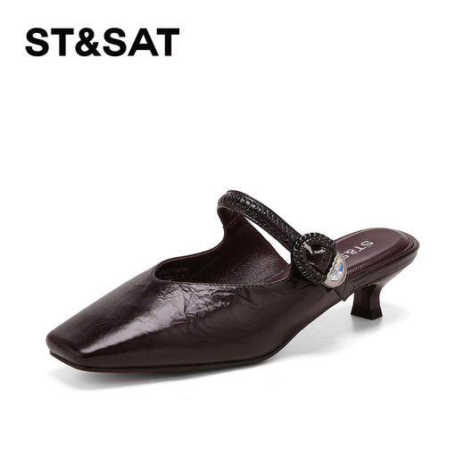 星期六26夏新款复古褶皱鞋面方头猫跟穆勒拖SSE2110CH6 商品图8