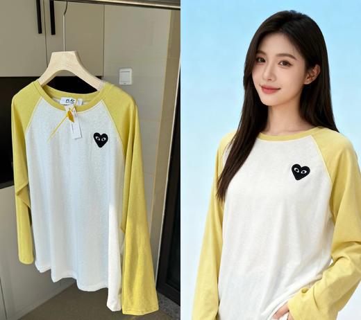 F030449新款长袖宽松时髦假两件V领腋下防走光百搭设计感条纹T恤 商品图9