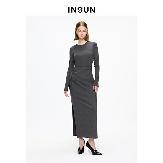 INSUN恩裳修身塑形挺括感羊毛长款连衣裙 商品图0