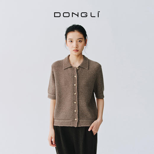 东黎 • 万物复苏 微光华夫格 山羊绒 女士春季翻领镂空珠片半袖开衫 6026 商品图2
