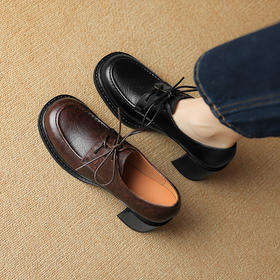 【预售5天】厚底乐福鞋女新款真皮小个子高跟单鞋粗跟小皮鞋子XMN&3750