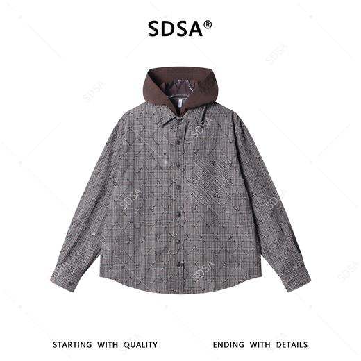 SDSA男装2026新款高贵轻奢简约时尚菱形格纹拼接连帽衬衫百搭时尚 商品图0