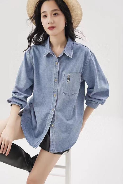 F030478春季新款水洗口袋兔子刺绣百搭复古牛仔衬衫上衣 商品图10