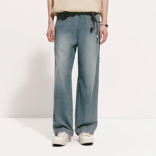 森柔|森马牛仔裤男夏季凉感天丝阔腿裤2026新款松紧腰头长裤百搭 商品图2