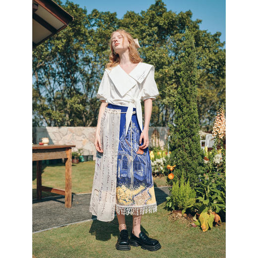 两三事梵高文艺 无声对白 2026春季新款可拆搭片流苏印花半身裙 商品图2