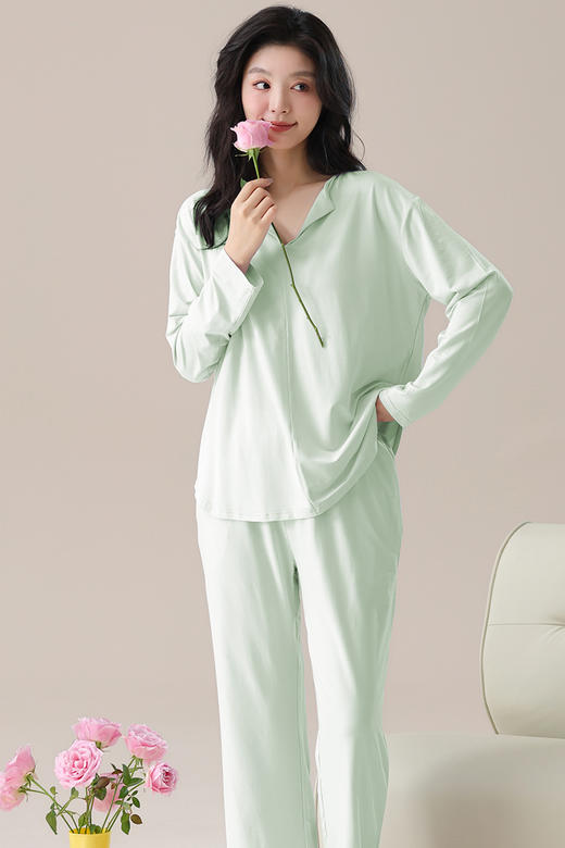 【轻梵 长袖新款莫代尔带胸垫家居服】带胸垫防凸点长袖家居服套装 宽松慵懒亲肤 无感bra 商品图11