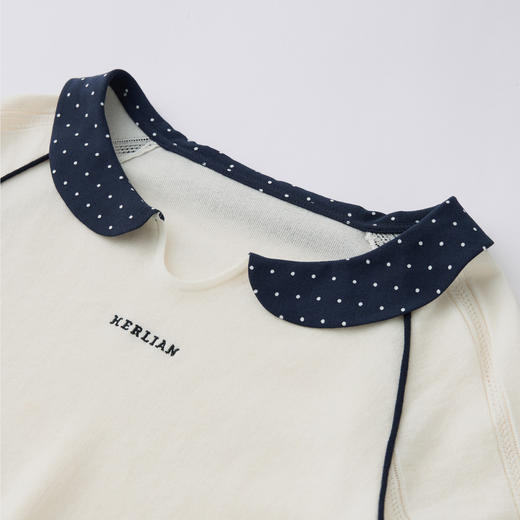 HERLIAN 2026年春夏新品波点撞色娃娃领短袖女士短版套头针织衫 商品图3