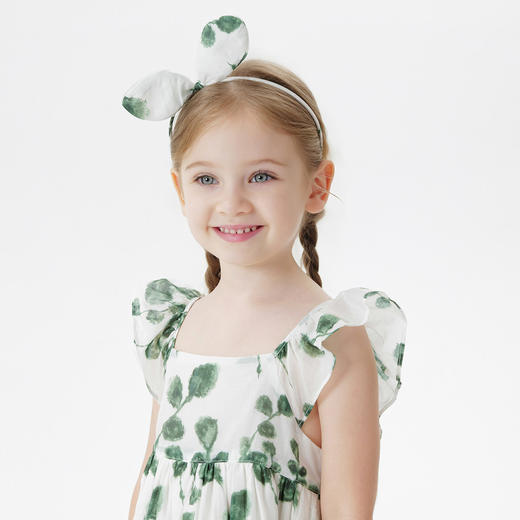 【送发箍】马克珍妮水彩绿叶女童桑蚕丝吊带裙2026年夏装新款561027 商品图3