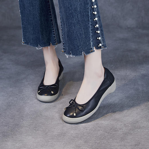 春夏粗跟蝴蝶结单鞋，头层牛皮软底不累脚真皮妈妈鞋ZM258168 商品图2