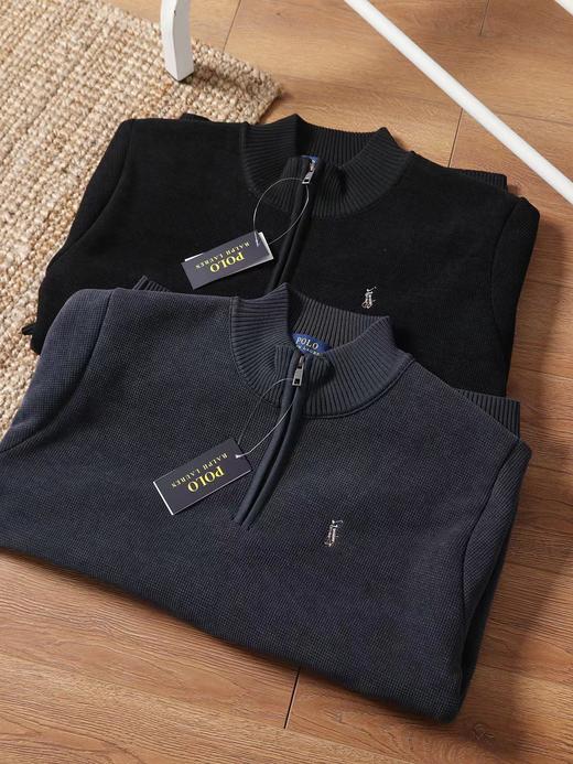 F030430半拉链纯色小马刺绣舒适百搭通勤老钱风时尚针织毛衣 商品图6