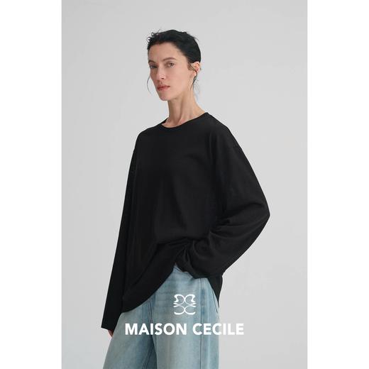 MAISON CECILE 三色|雪花棉天丝肌理宽松简约随性休闲百搭长袖T恤 商品图3