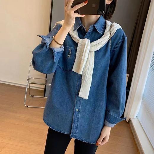 F030478春季新款水洗口袋兔子刺绣百搭复古牛仔衬衫上衣 商品图14