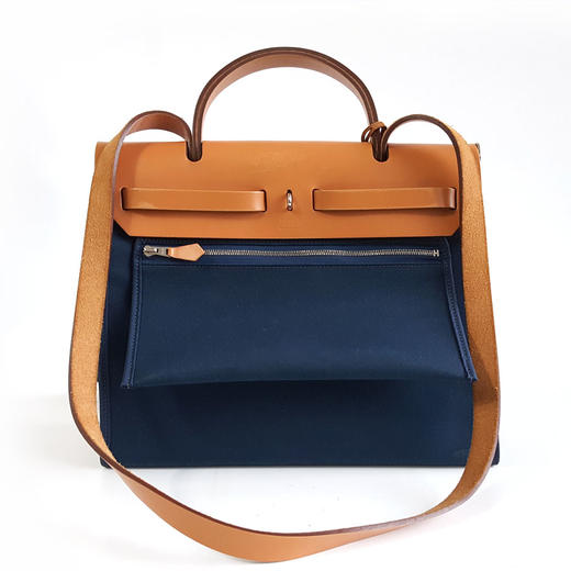 【95新】Hermes爱马仕Herbag系列蓝色帆布拼棕色herbag 31手提单肩包女士280226NJS71 商品图5