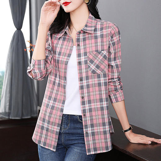 长袖格子衬衫女春秋季新款2025年大码纯棉衬衣中长款休闲上衣外搭 商品图2