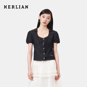 HERLIAN 2026年春夏新品U领抽褶牛仔小上衣女士短袖开衫