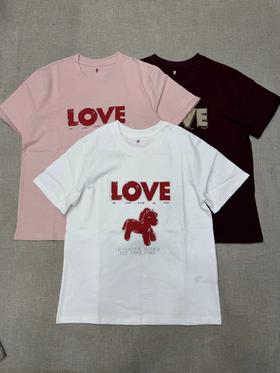 F030490短袖T恤2026春夏季新品马年系列烫钻印花竹节棉质圆领T