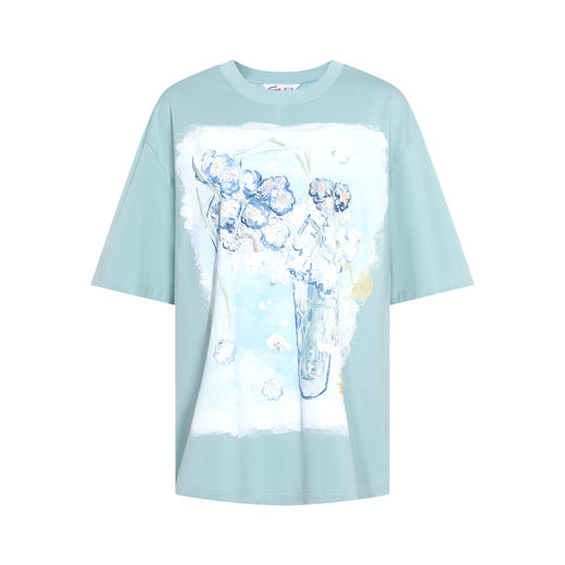 两三事梵高文艺蓝调春溪2026春新款立体手钩花印花短袖t恤女宽松 商品图4