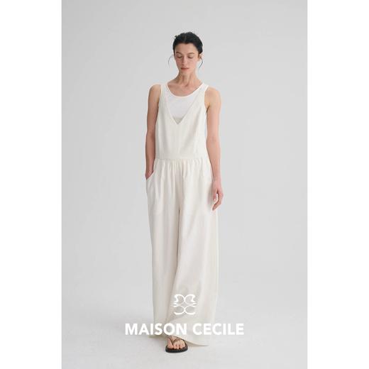 MAISON CECILE三色|亚麻肌理感简约V领休闲随性可调节连体背带裤 商品图1