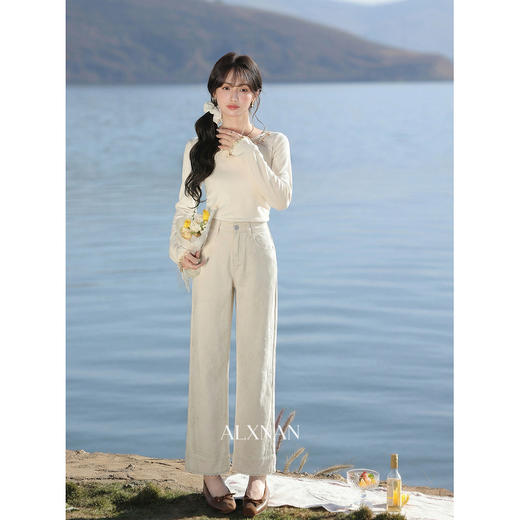 鹿向南「香草微风」米白色牛仔裤女春季韩系时尚宽松九分直筒裤 商品图4