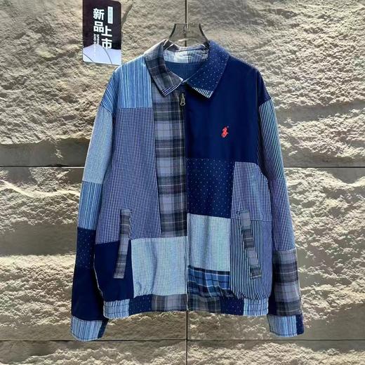 F030412走秀款双面穿刺绣小马帆布格纹拼接翻领拉链牛仔丹宁外套 商品图3