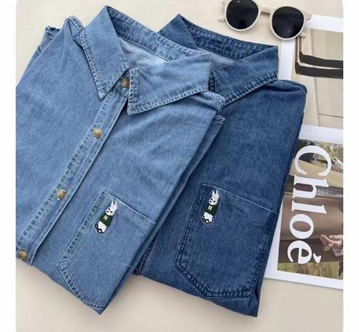 F030478春季新款水洗口袋兔子刺绣百搭复古牛仔衬衫上衣 商品图2