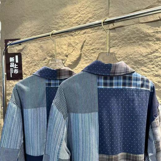 F030412走秀款双面穿刺绣小马帆布格纹拼接翻领拉链牛仔丹宁外套 商品图7