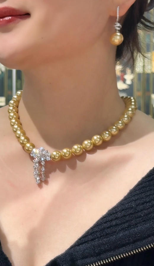 GAONAS高纳仕 仿真珍珠12mm金色珠项链 商品图3