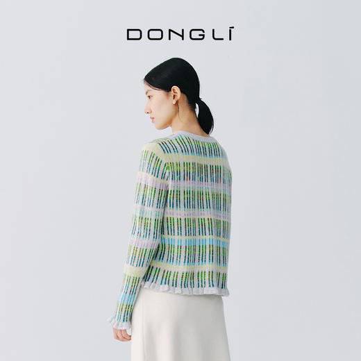 东黎 • 万物复苏 白桦林 山羊绒女士圆领彩条开衫 6040 商品图4