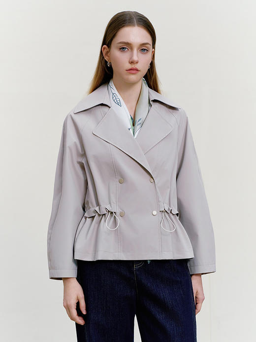 【双排扣短款风衣外套】26年春夏新品女士收腰显瘦防风外套 商品图0