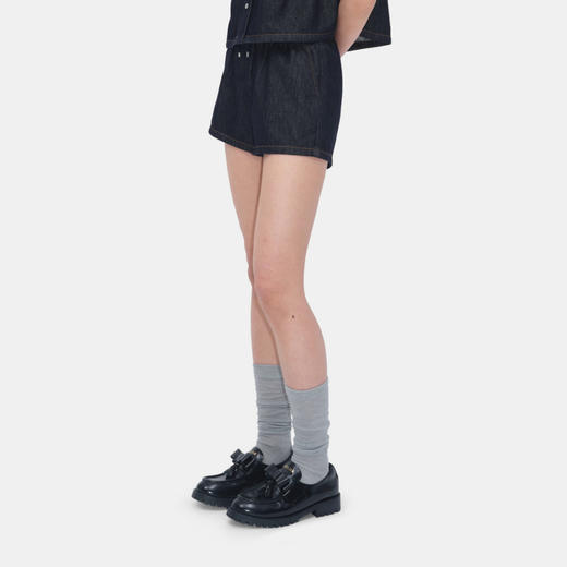 HERLIAN 2026年春季新品蓝格拼接双腰头女士牛仔休闲短裤 商品图1