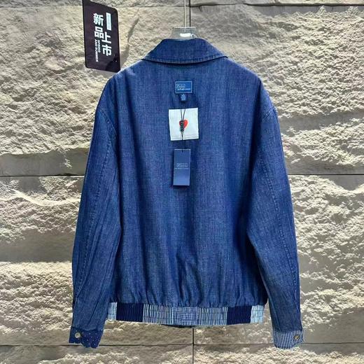 F030412走秀款双面穿刺绣小马帆布格纹拼接翻领拉链牛仔丹宁外套 商品图2