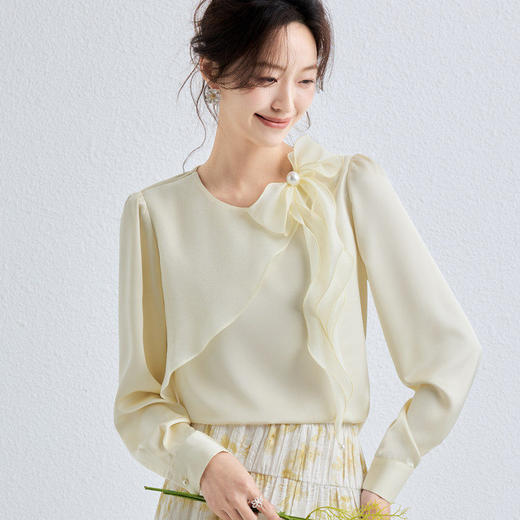 「自」全新升级【铂金会员165/天猫219/差价54】(11843)洛诗琳法式蝴蝶结雪纺衫2026春季新款气质优雅通勤衬衫女 商品图2