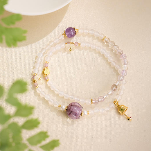 【妙音·紫琉璃莲花手串】敦煌福泽紫水晶白玛瑙梵钟手链串珠女轻奢高级感文玩佛珠手串 商品图3