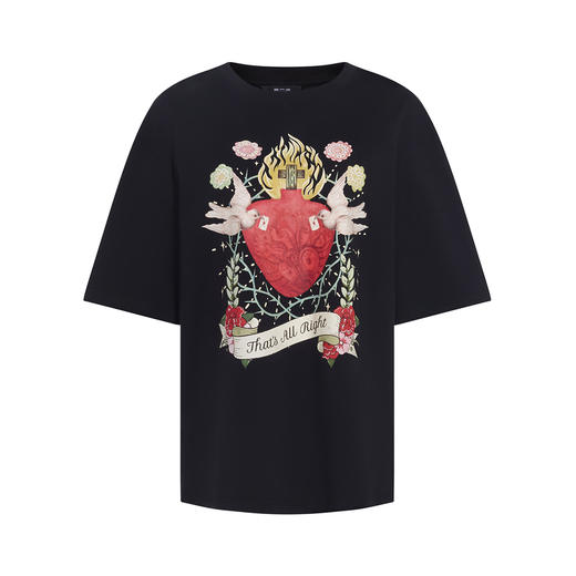 两三事 偷心圣谕 2026春季新款时尚心形印花棉质短袖t恤女宽松 商品图4