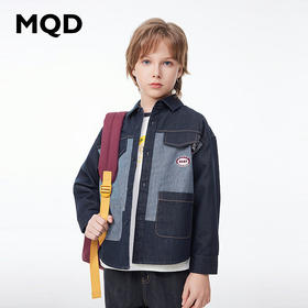 【MQD】马骑顿童装男童牛仔衬衫春学院感儿童拼接衬衣外套