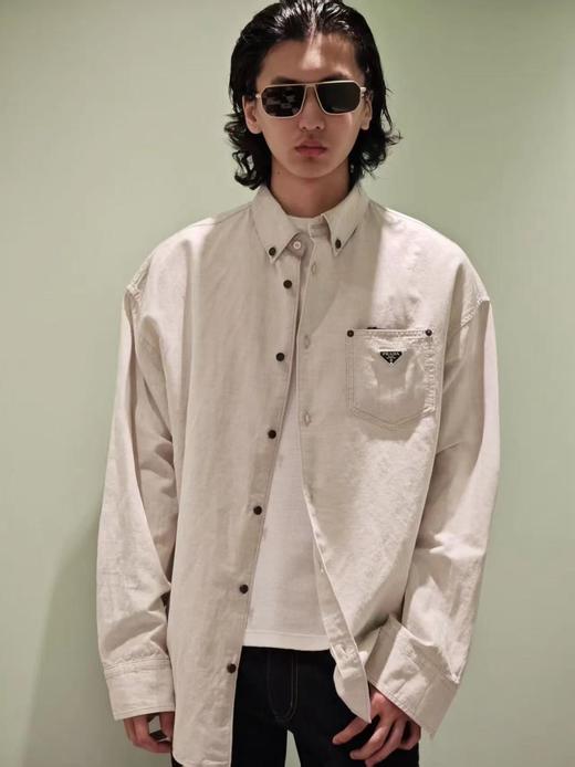 中性款三角标宽松长袖衬衫zh020 商品图3