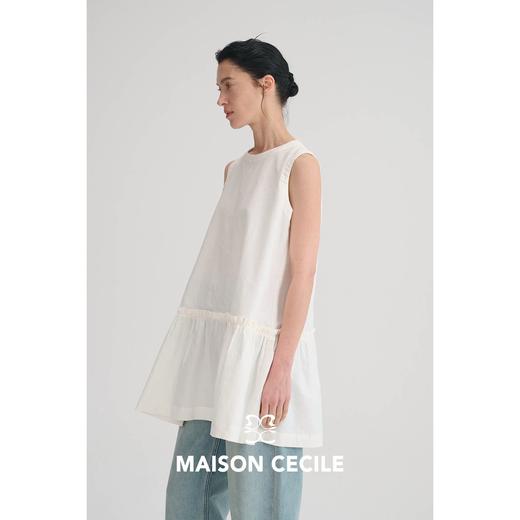 MAISON CECILE 三色|亚麻高支棉简约松弛感圆领无袖娃娃衫上衣 商品图3