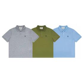 F030423黑色小爱心刺绣高品质珠光舒适百搭情侣翻领短袖polo衫