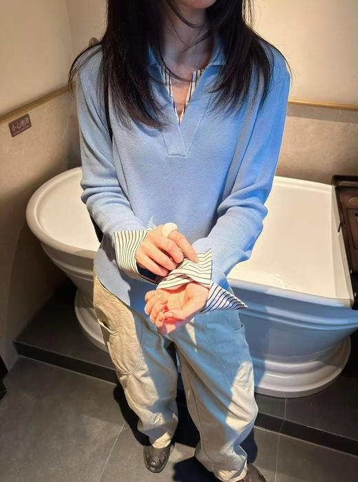 DYJ60065羊毛假两件衬衫袖上衣 商品图4