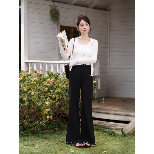 鹿向南「漫步边界」黑色宽松休闲裤女春季慵懒感百搭长款阔腿裤子 商品图2