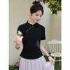 鹿向南「鸢尾琉璃」黑色国风新中式盘扣T恤女夏气质显瘦短袖上衣 商品缩略图3