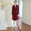 IWY/酒红色高级感羊毛西装领连衣裙女双排扣收腰显瘦宴会礼服裙WQ090- 商品缩略图0